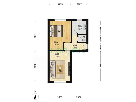 公交公司家属院（大沙坪） 1室1厅1卫 45平方