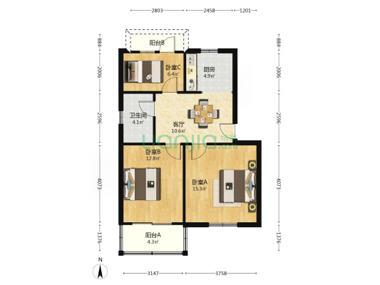 斜桥弄 3室1厅1卫 71平方