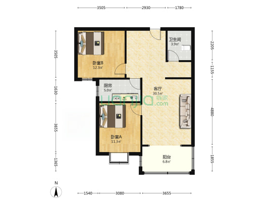 全阳户型 无遮挡 采光视野佳 可随意装修 满五唯一-户型图