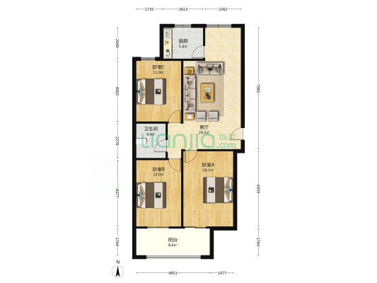 出售 名流五期南北通透三居 精装自住 满五-户型图
