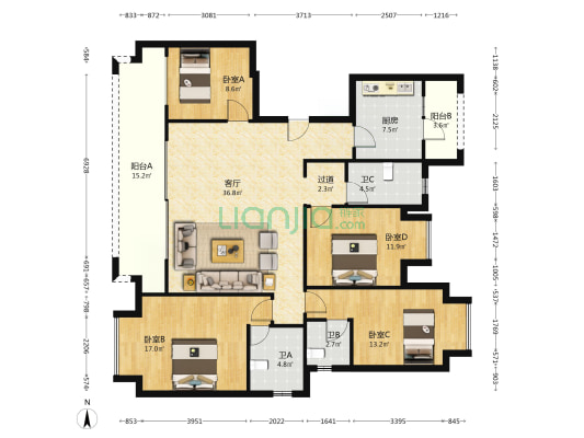 富州平顶山58号北区 4室1厅3卫 144平方