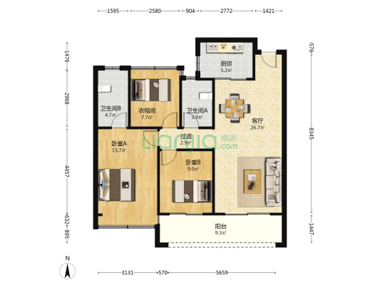 珑润华庭 2室1厅2卫 111平方