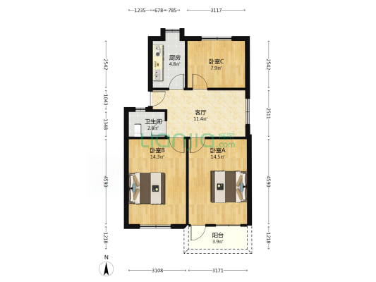 安徽省国防工业办公室合肥干休所 3室1厅1卫 71平方