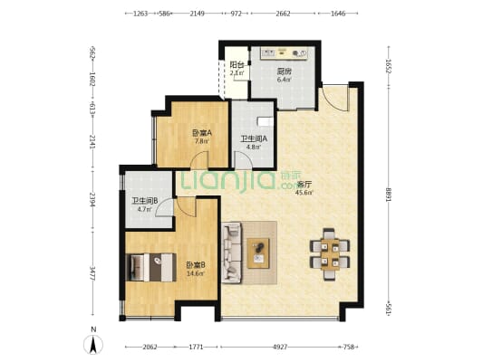 金茂越秀雨花金茂智慧科学城 2室1厅2卫 102平方