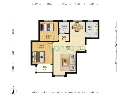 国融君悦府 2室1厅1卫 78平方