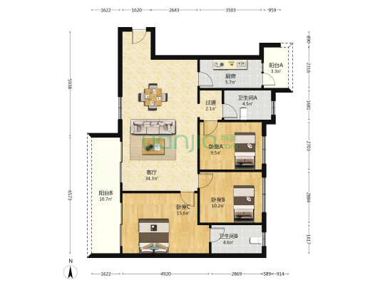 凤舞七里北苑 3室1厅2卫 125平方