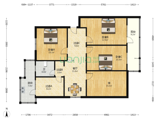 丰乐路27号院 3室1厅1卫 136平方
