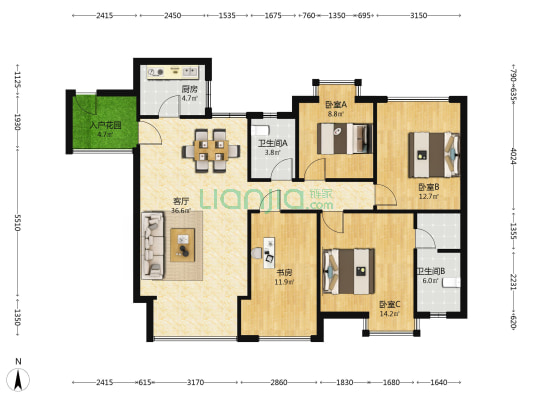 教职工经适房 4室1厅2卫 108平方