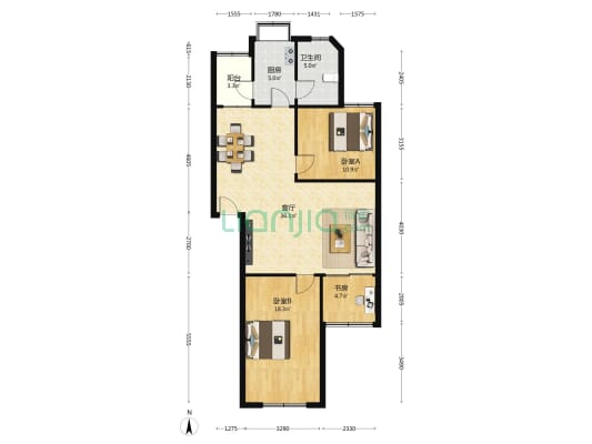 城北供电局宿舍 3室1厅1卫 94平方
