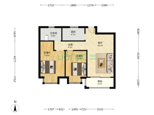 新龙家园一期 2室1厅1卫 83平方