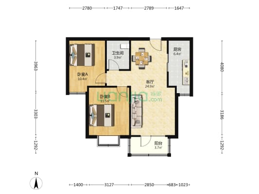 北昌·西队新苑-西区 2室1厅1卫 85平方