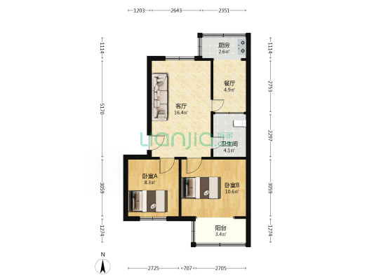 河南二巷水泥厂宿舍 2室2厅1卫 63平方