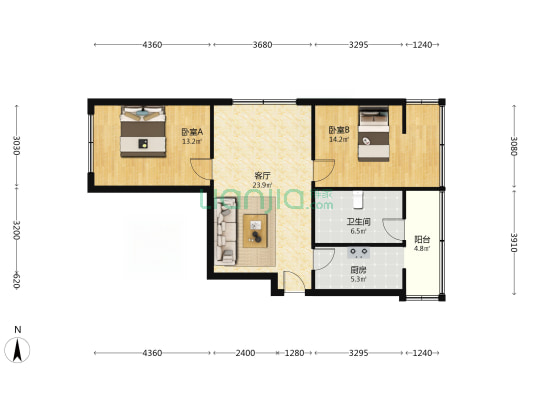 致祥路63号 2室1厅1卫 77平方