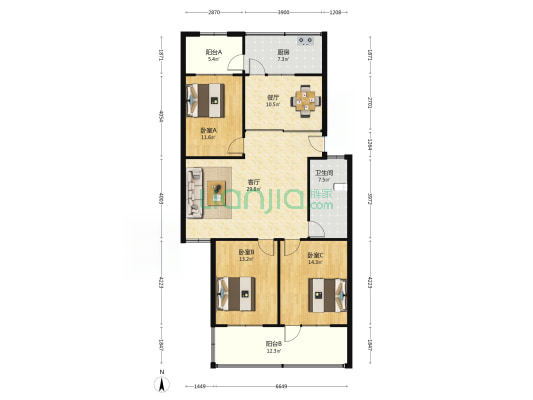 历城职业中专教工住宅楼 3室2厅1卫 132平方