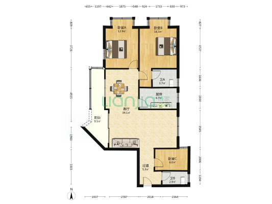 兴塘东平街115号 3室1厅2卫 100平方