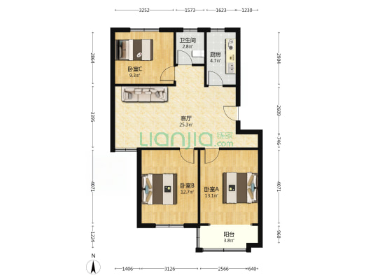 江畔人家怡江苑 3室1厅1卫 87平方