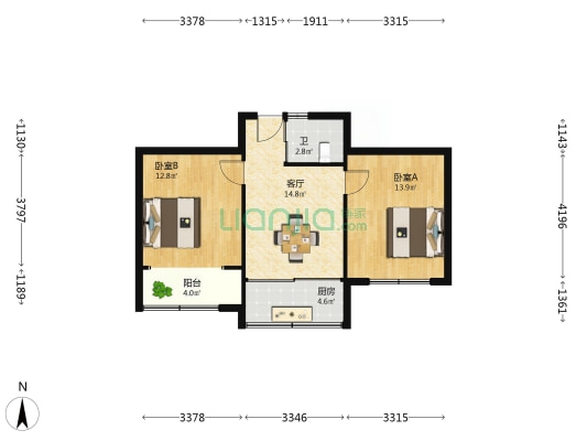 海兴路100号 2室1厅1卫 53平方