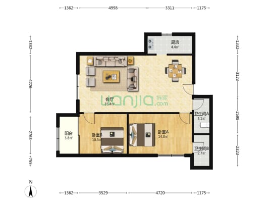 吉祥大厦 2室1厅2卫 87平方