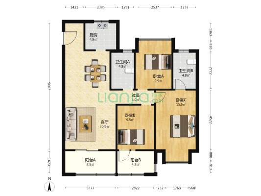 联投滨江商务区 3室1厅2卫 119平方