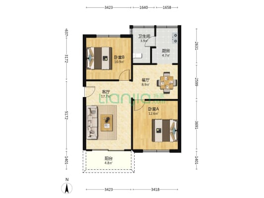 英丽阁 2室2厅1卫 77平方
