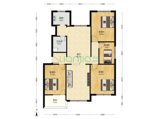 石油苑小区 4室1厅1卫 132平方