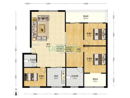 兴铁花园 4室1厅2卫 141平方