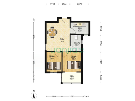 滨湖润园北区 2室1厅1卫 63平方