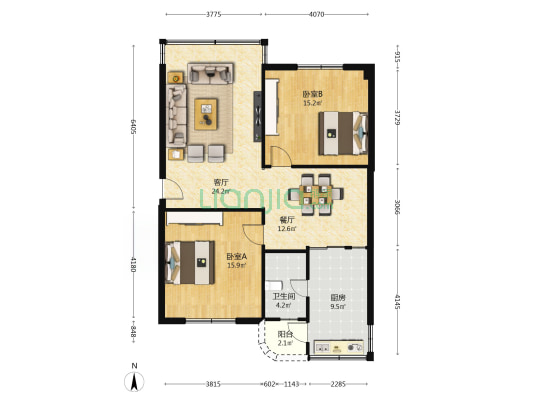 美心花园 2室2厅1卫 96平方