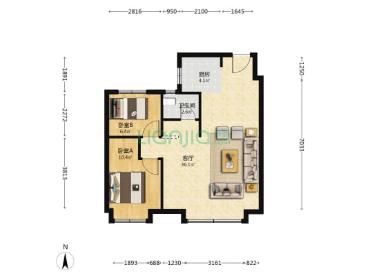 雅悦华邸 2室1厅1卫 91平方