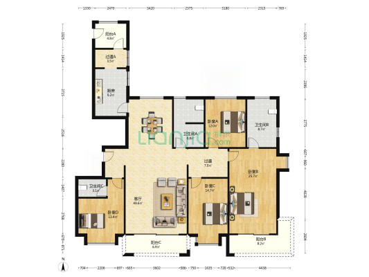 金叶嘉苑南苑 4室1厅3卫 215平方