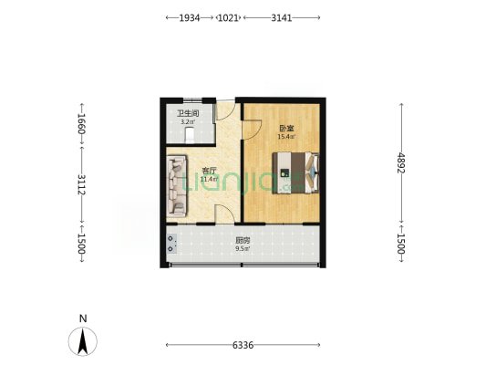 外贸家属院 1室1厅1卫 45平方