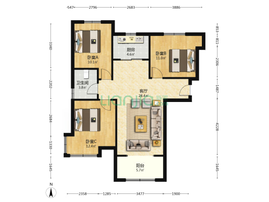 人车分流小区环境绿化面积大，生活配套齐全-户型图