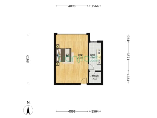 V领寓 1室0厅1卫 53平方