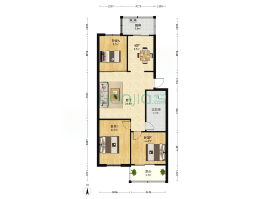 赵都商场家属院 3室2厅1卫 105平方