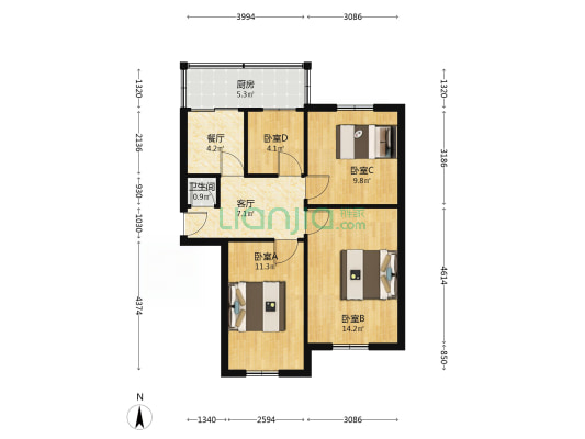 东华门小学宿舍 4室2厅1卫 70平方