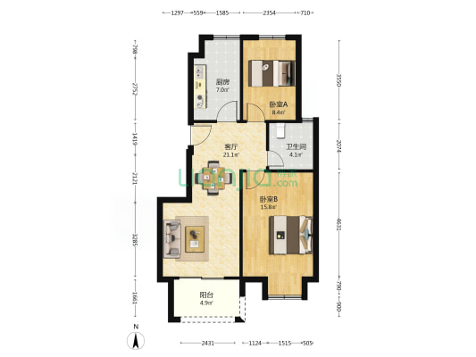 金裕家园 2室1厅1卫 79平方