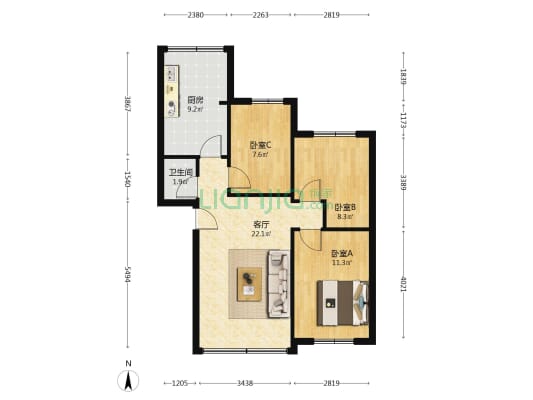 浣纱巷78号 3室1厅1卫 72平方