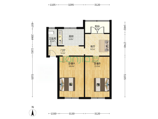 幸福里(红桥区) 2室1厅1卫 73平方