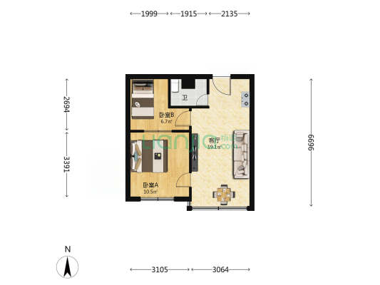 凤侨家园 2室1厅1卫 44平方