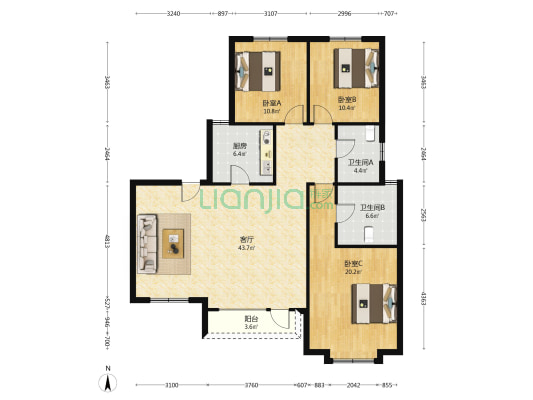 此房是 总高7层的洋房，南北通透，视野优美，采光充足-户型图