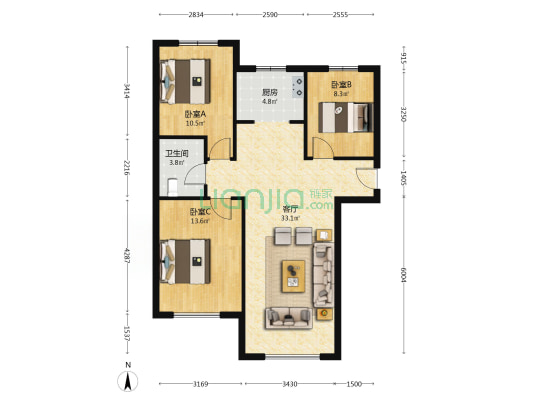 此房南北通透.采光好.密码看房.价格可谈.税费低-户型图