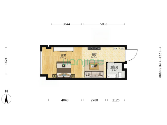 金域仕家 1室1厅1卫 53平方