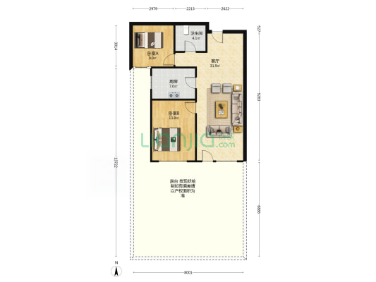 一层带花园 采光好 户型方正 房本满五年-户型图