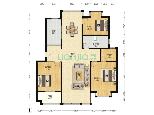 明珠苑南区 3室1厅1卫 140平方