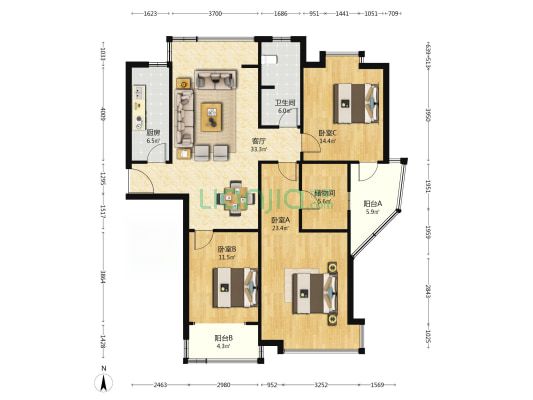 海洲大厦 3室1厅1卫 145平方