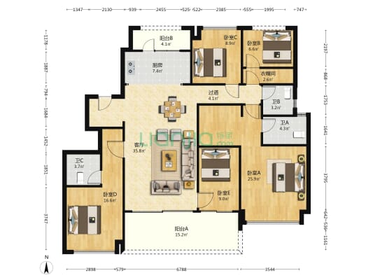 保利天瑞 5室1厅3卫 165平方