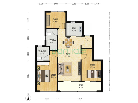 星缦云渚 3室1厅2卫 96平方