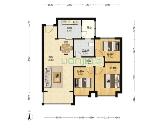 恒大御景半岛 3室1厅1卫 108平方