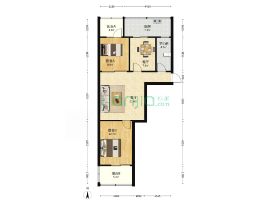 渚河路23号院 2室2厅1卫 88平方