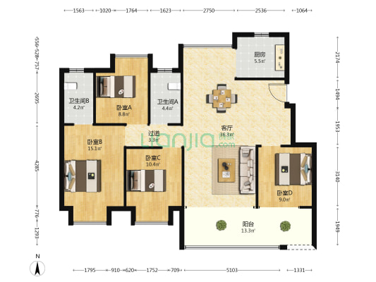 煌盛一德观澜 4室1厅2卫 123平方
